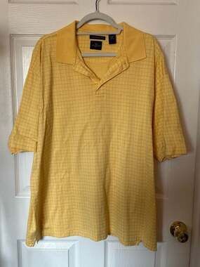 Dockers Golf Men's Yellow Checkered 100%  Cotton Short Sleeve Polo Shirt
